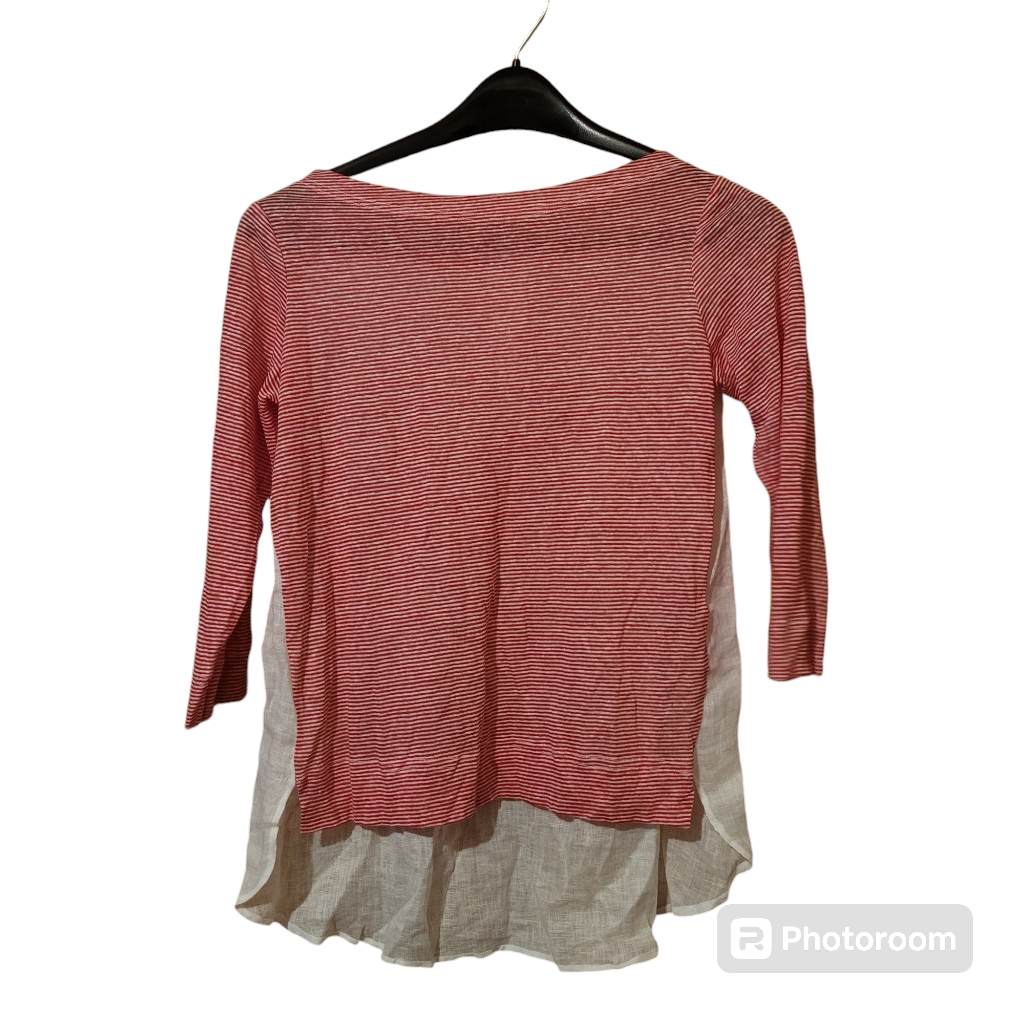 Pepito's Womens Linen Tunic Blouse Sz Small Red Stripped Top